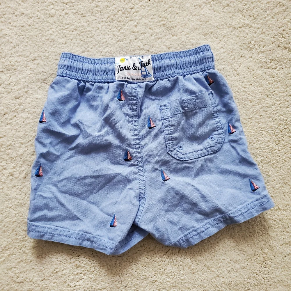 Janie and Jack Boys' Blue Embroidered Sailboat Swim Trunks sz18-24m